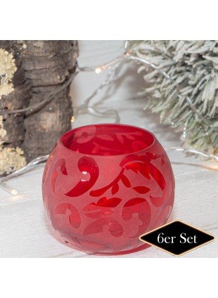 Teelichthalterset, Ornament, 6er Set | Glas, Rot | H7,5xB8,5 cm
