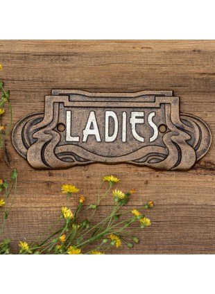 Schild "Ladies", WC, Toilettenschild, Jugendstil, Gusseisen, Antikbronze