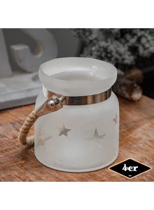 Teelichthalterset, Stern, 4er Set | Glas, Weiß | H11,5xB14,0 cm