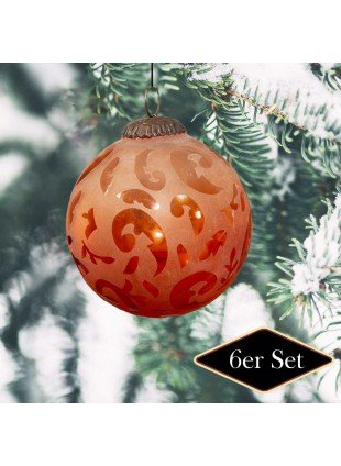 Christbaumkugelset, Muster, orange, Weihnachten, 6er Set
