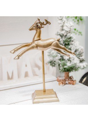 Rentier Figur, Springend, Weihnachtsdeko | Aluminium, Gold farbend| H34,5xB26,5cm