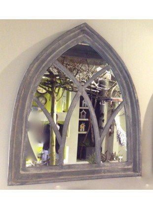 Spiegel als Fenster, Wandspiegel mit Holzrahmen, Spiegel in gothischer Form Grey