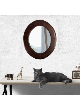Ein stilvoller Spiegel mit Rahmen aus Echtem Leder, Oval, Braun