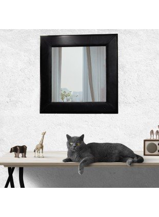 Ein wunderbarer Spiegel mit Rahmen aus Echtem Leder, Quadratisch, Schwarz