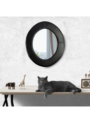 Ein wunderbarer Spiegel mit Rahmen aus Echtem Leder, Oval, Schwarz