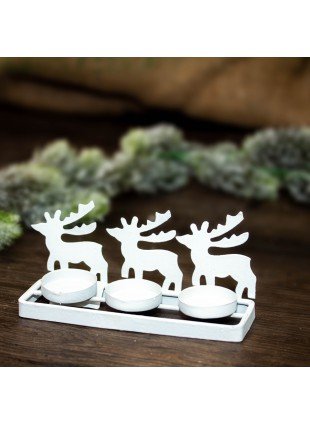 Teelichthalter Rentiere, Metall weiß lackiert, Weihnachtsdeko