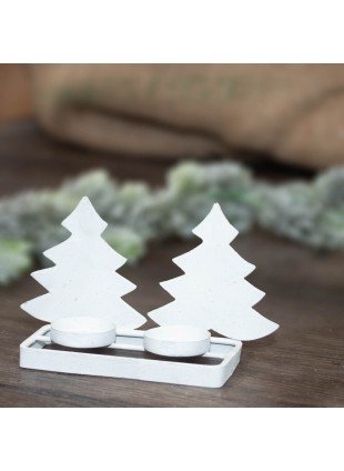 Teelichthalter Tannenbäume, Metall weiß lackiert, Weihnachtszeit