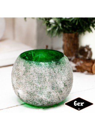 Teelichthalterset, Glitter, 6er Set | Glas, grün, Silber | H7,5xB9,5 cm