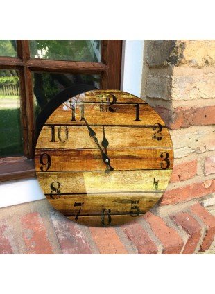 Vintage Wanduhr wie Holz - Landhausstil Uhr aus Glas - Küchenuhr Country Look