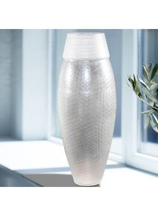 Blumenvase, Glas, Groß, Chabby Chic | Glas, Weiß | H 39,0 x B 16,0 cm