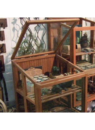 Gartenvitrine Gewächshaus aus Hartholz, A​nzuchtkast​en-Glaskasten Treibhaus kl
