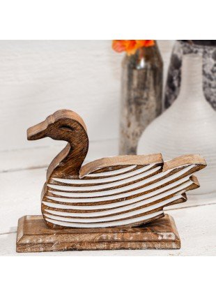 Holzfigur, Ente, Braun-weiß, Tiere, Tierfiguren, Dekoration