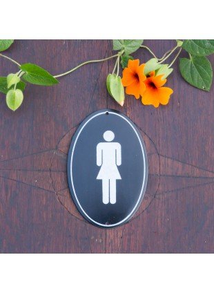 Toilettenschild Emaille, WC-Schild Frau in oval, Türschild für Damentoilette