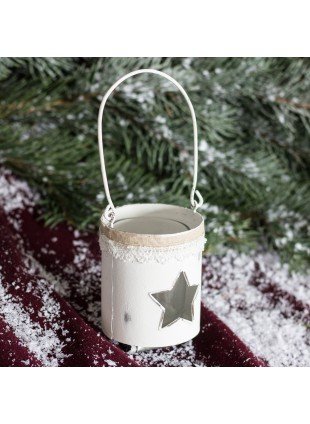Weiße Laterne mit hübschen Sternen, Windlicht im Vintagelook, Teelichthalter