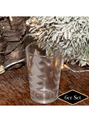 Teelichthalterset, Baum, 6er Set | Weißglas | H9,5xB6,5 cm