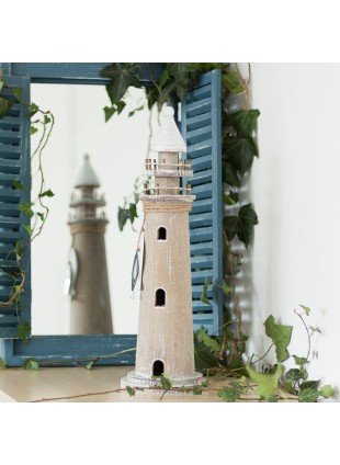 Leuchtturm aus Holz, Skulptur als maritime Deko, Zimmerdeko, Bad, 45 cm